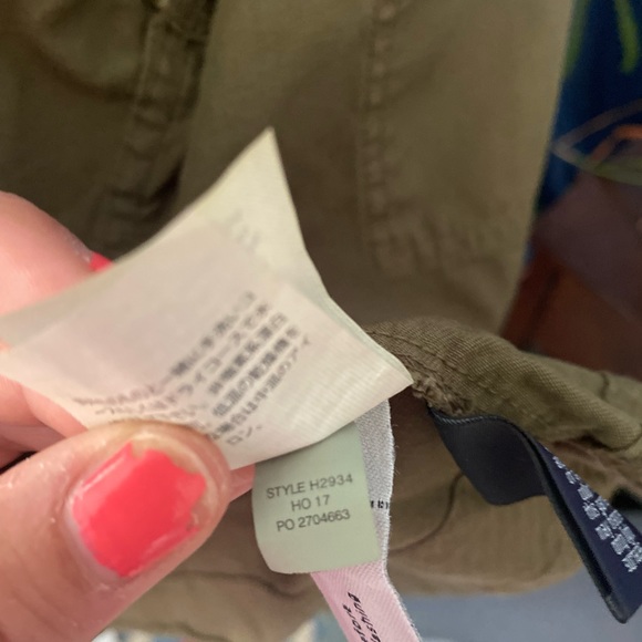 J. Crew army green denim cropped peplum jacket with tie waist, button-down - Picture 10 of 11